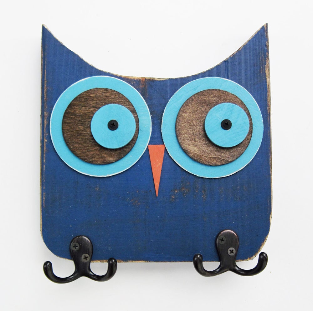 Navy Blue Owl Wall Hooks