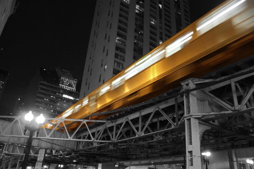 Chicago "L"  train at Night 11x14" Photograph