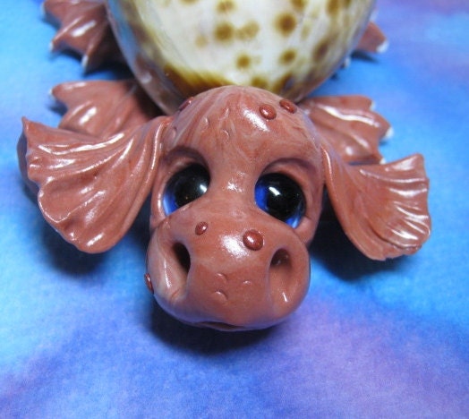 Fleite Hermit Dragon in shell OOAK SCULPT by Artist Ann Galvin Urchin Elf Coupon Code GOBLINRY