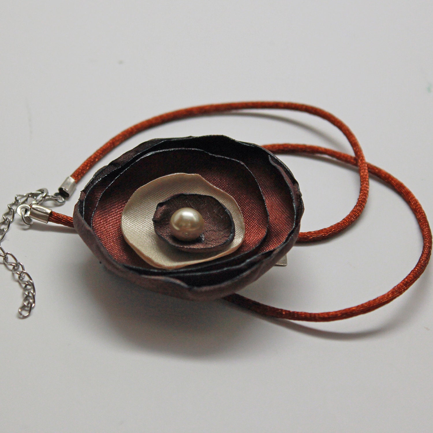 Chocolate brown and ivory hair flower / fascinator / brooch / necklace
