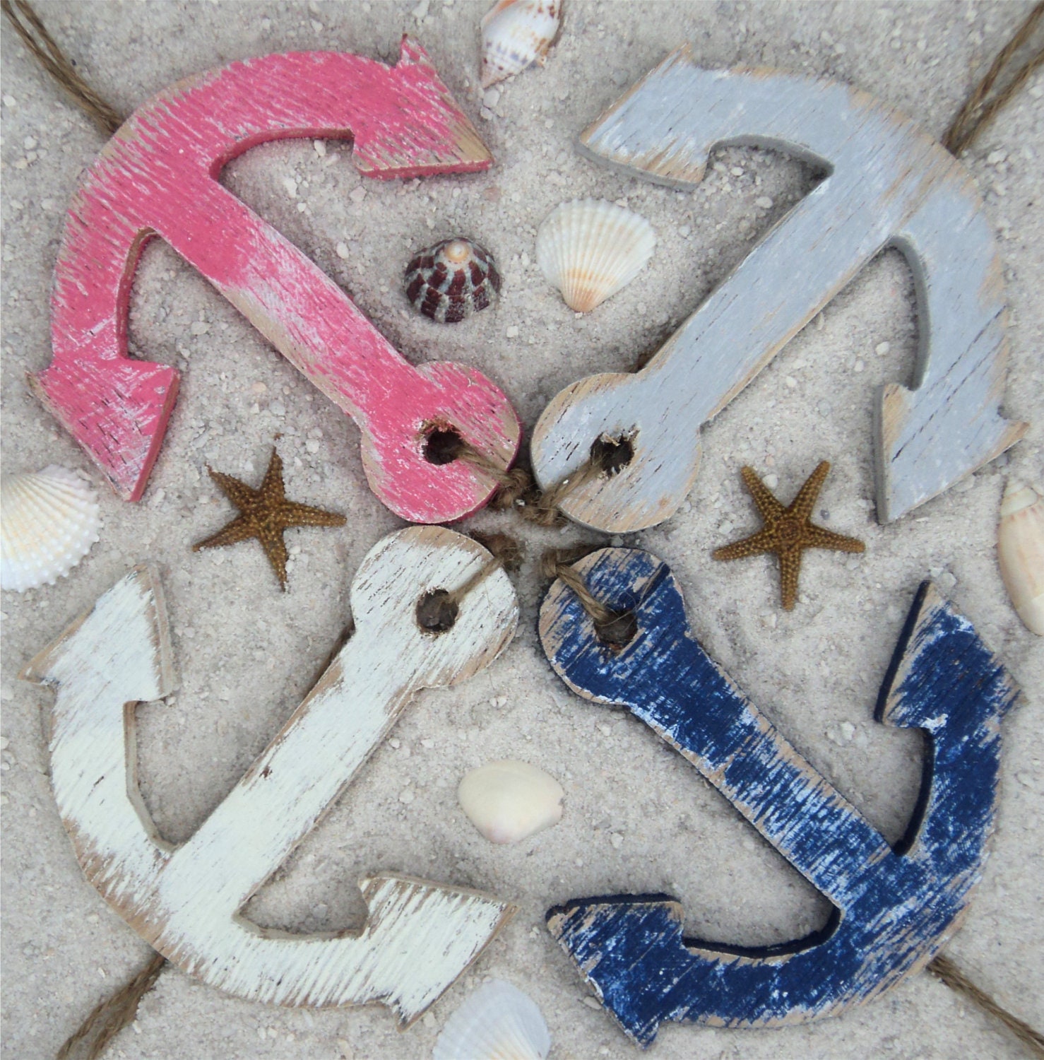 12 Beach Themed  Wooden Anchors, Sea Turtles, Star Fish, Coastal Decor, Ornaments, Gift Tags