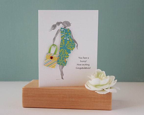BABY SHOWER teal gift card, handmade shabby chic baby, congratulations baby paper goods, mom to be, pregnant, expecting a baby, fashionista,
