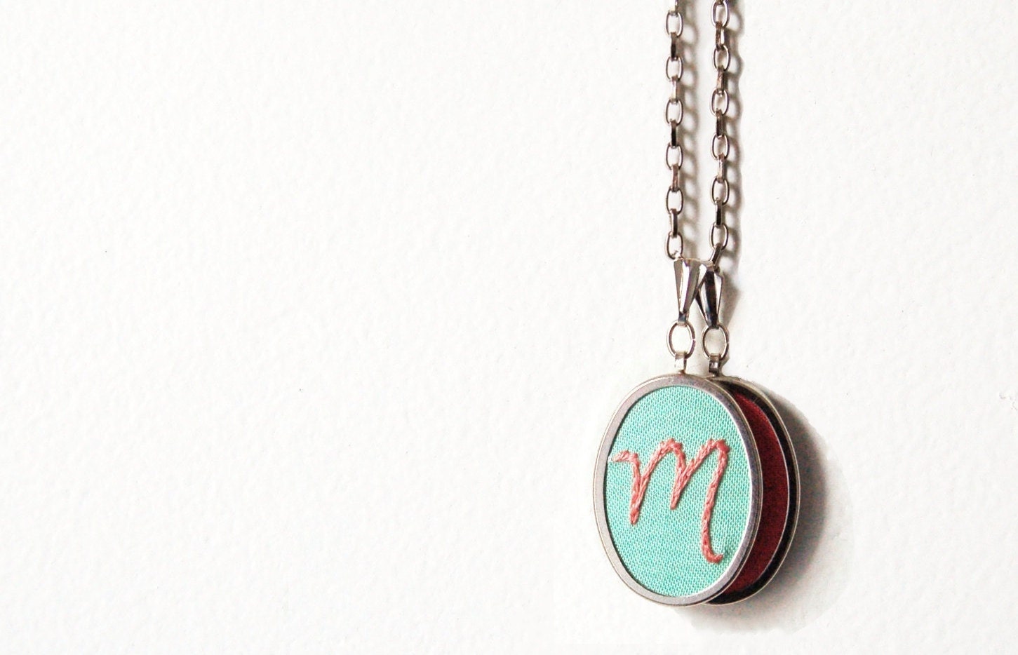 Double Initial Embroidered Necklace. Initial. Two Initial Pendants on One Chain, 18". by merriweathercouncil on Etsy.