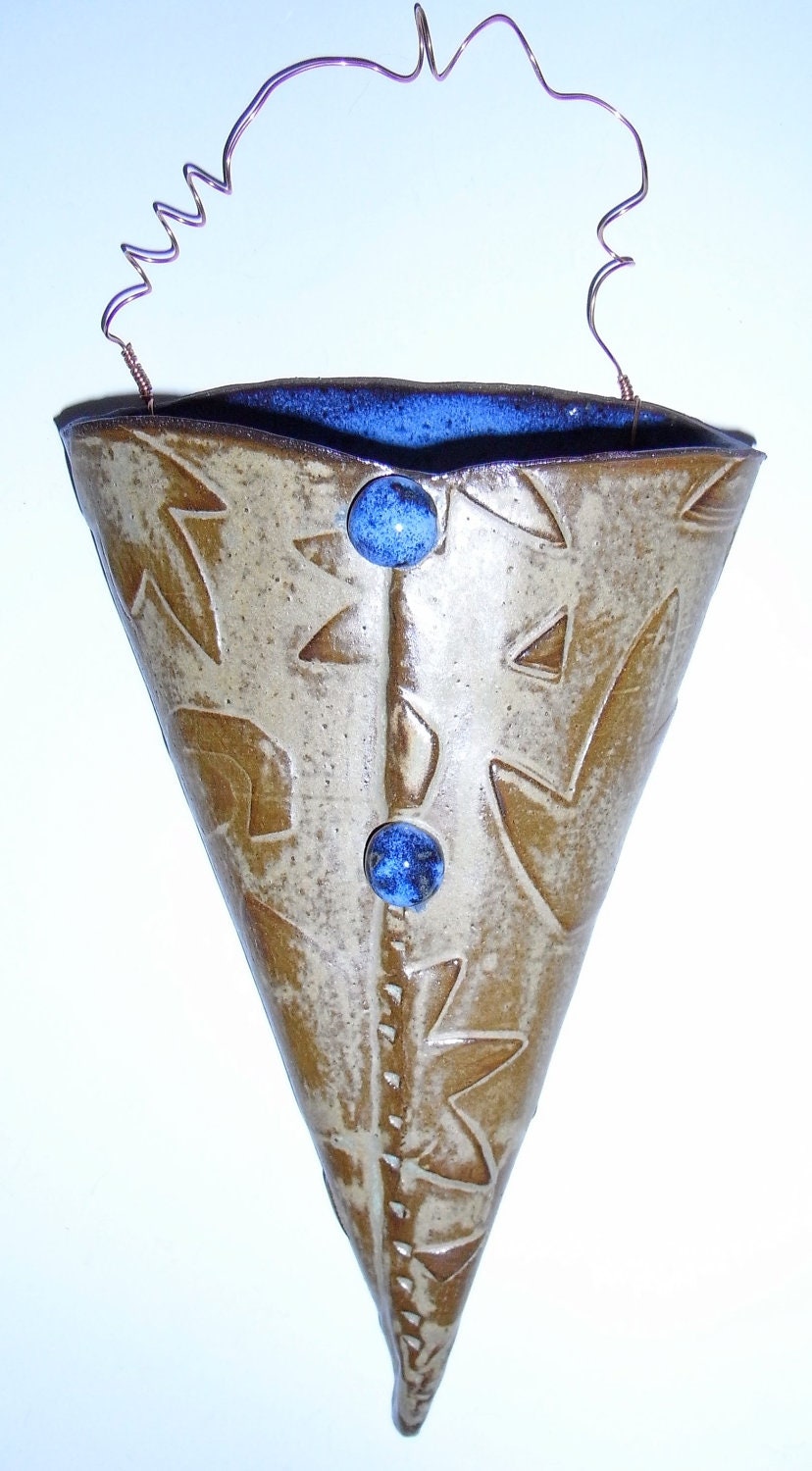 Hand Built Textured Wall Pocket Vase