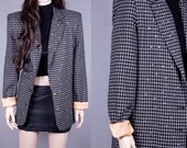 Vintage 80s Rhinestone Checkered Oversized Blazer