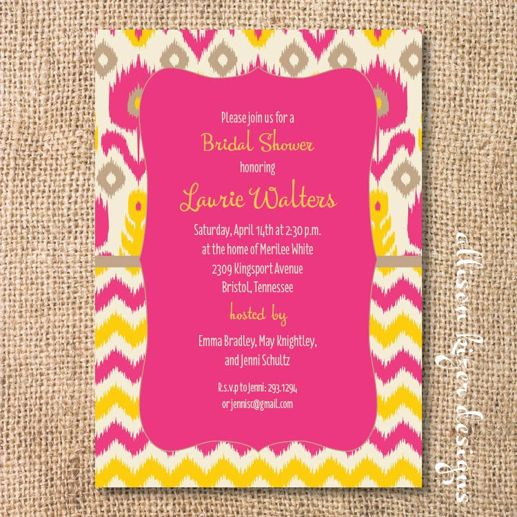 Yellow and Hot Pink Ikat Chevron Printable Invitation
