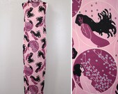 Vintage 1970s Dress Novelty Nudes Maxi Dress in Purple / Op Art Nouveau Inspired Psychadelic Print