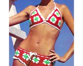 Vintage Crochet Pattern 1970s Hip Hugger Bikini Granny Square PDF