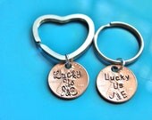 LUCKY pennies, set of 2, hand stamped keychains