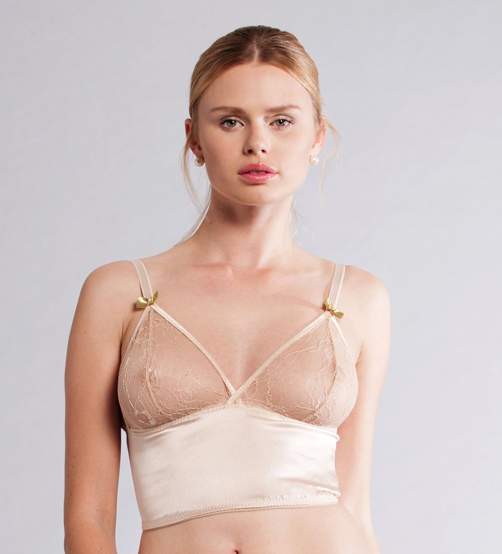 Lily pearl Champagne Silk Bralette- Long line Camisole bra