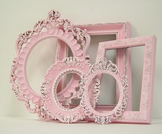 Shabby Chic Picture Frame Pastel Pink Picture Frame Set Ornate Frames Wedding Nursery Shabby Chic Home Decor