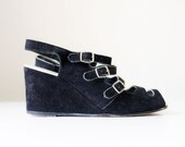 Vintage Italian Strappy Suede Buckle Wedges