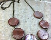 Mauve Rose Necklace - mauve shell beach ocean antique brass gold chain beaded women accessories