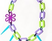 40% OFF  - Purple and Green Plastic Link Necklace with Flower and Spikes