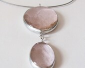On sale: Handmade Crystal Clear Pink Stained Glass Necklace, Stainless Steel Choker, Double Tier, Glass Jewelry