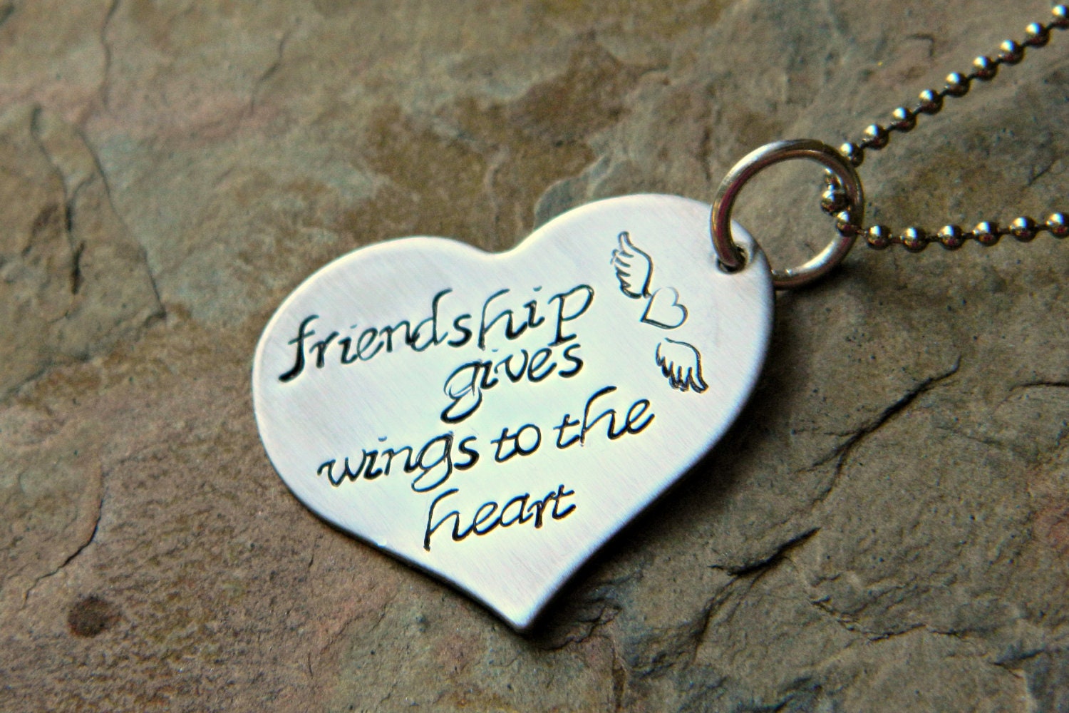 Handstamped Friendship Necklace - Friendship Quote for BFFs Besties Sisters - Large Heart - Stainless Steel - The Caleigh Design