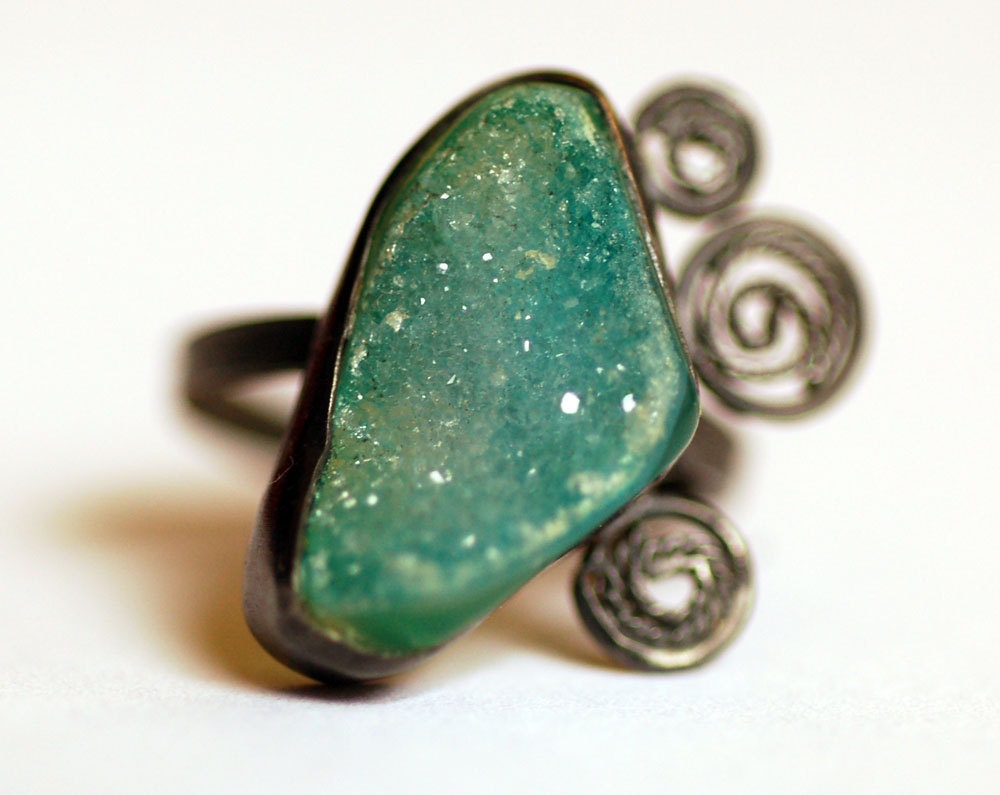 the emerald city ring... oxidized sterling silver with green druzy quartz ring