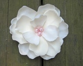 Bridal Flower, Ivory, Fascinator, Wedding Flower, Pink Pearls, Silk, Hair Clip, Classic