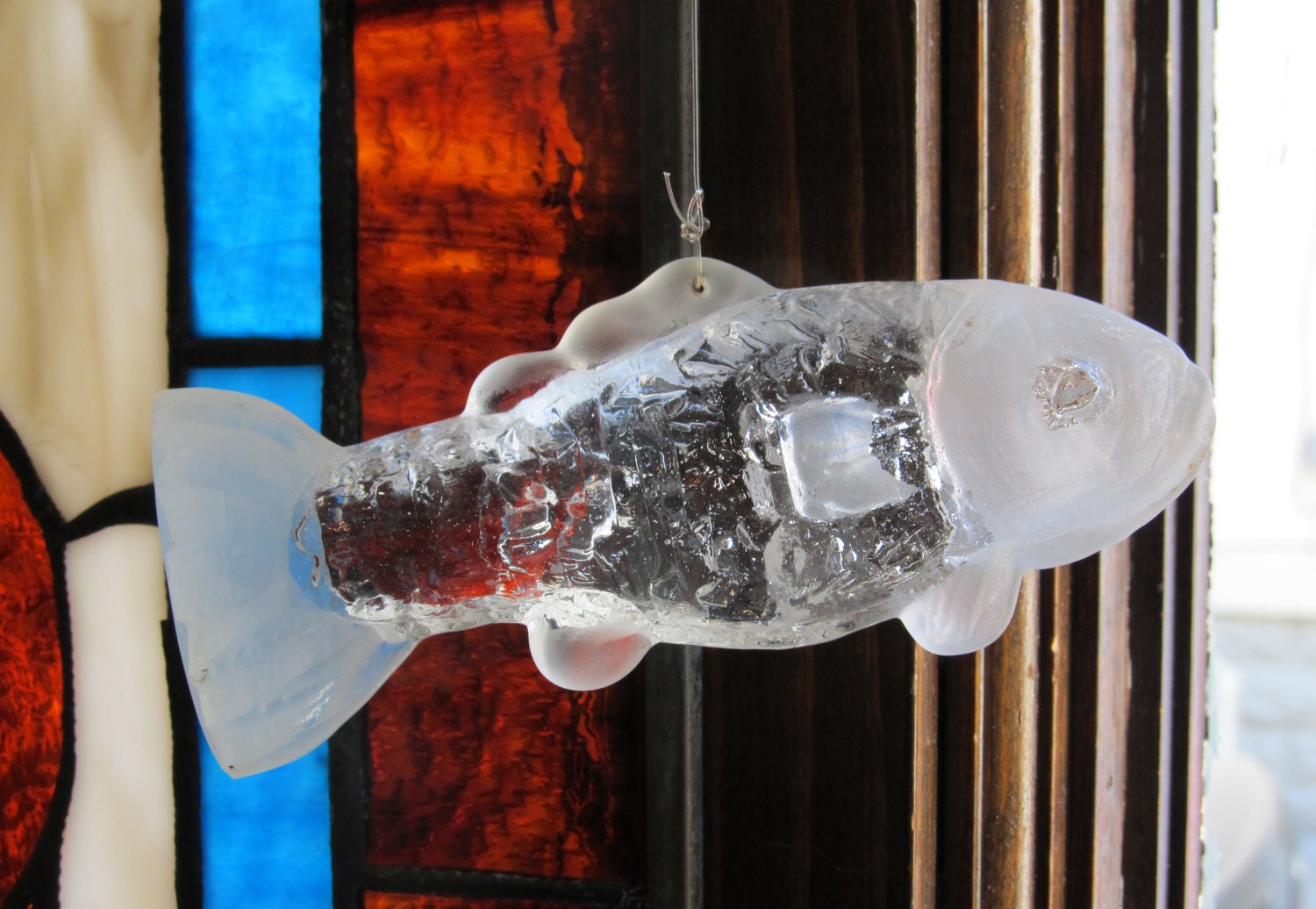 Limited Edition Solid Glass Fish  Suncatcher with sandblasted details