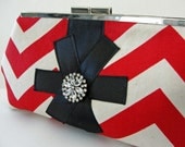 Frame Clutch, Chevron Red and Cream Embellished