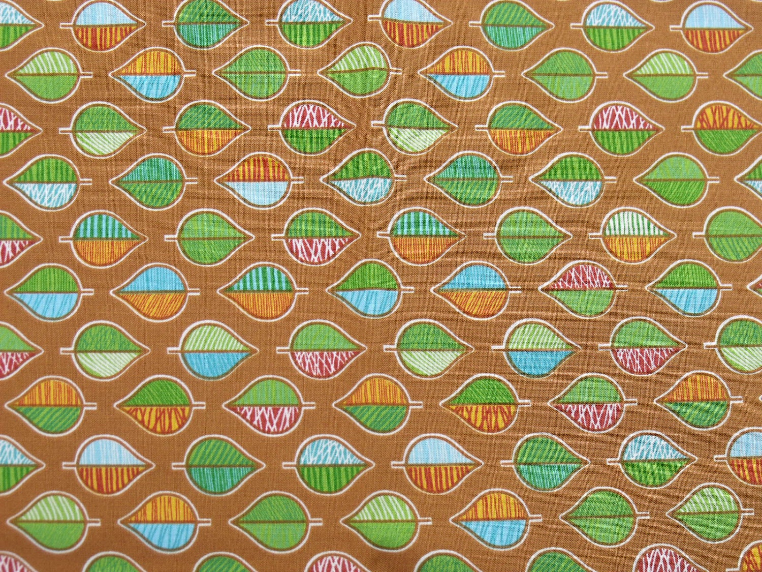 Cotton Fabric, 1 Yard, Fresh Meadows Leaves, Brown, Rust, Green, Blue, Quilt, Quilting, Pillow, Home Decor, Additional Yardage Available