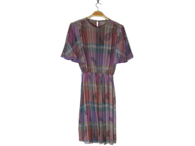 70s 80s Paisley Flutter Sleeve Midi Dress Sz s - m