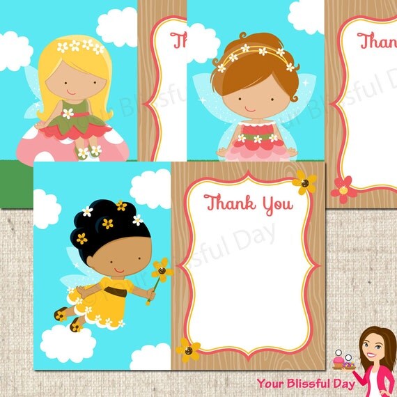 PRINTABLE Fairy Thank You Cards (Character of your choice) Il_570xn
