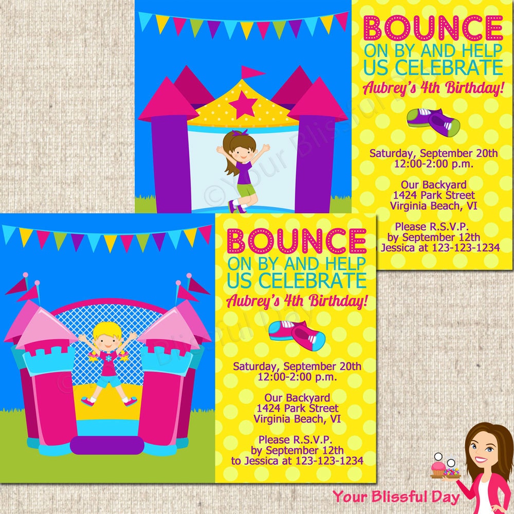 PRINTABLE Girl Bounce House Party Invitation (Your choice of girl and bounce house) Il_570xn