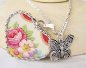 Vintage china pendant necklace, one of a kind, gift for her