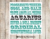 Zodiac Print " Aquarius " Typography Art Print. Horoscope. Birthday Print.