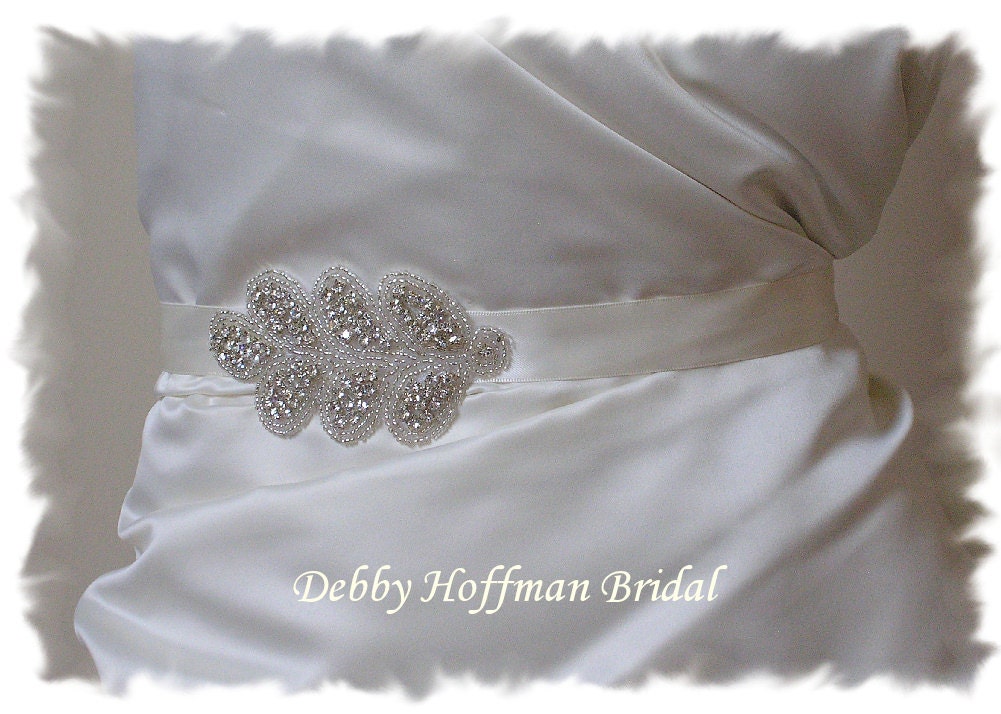 Silver Beaded Rhinestone Crystal Bridal Sash, Wedding Dress Belt  -  No. 3040S - Wedding Party, Bridal Party, Flower Girl, Sash