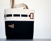 Canvas Leather and Denim Navy Blue Tote Nautical Coastal Bag Seaside Satchel