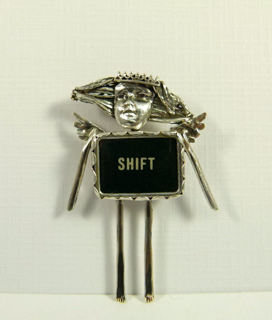 Angel Sierra Shifts Her Way Of Thinking - Repurposed Sterling, A Typewriter Key, And PMC - Art Jewelry Pendant - 849