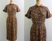 vintage 1940s dress / 40s cotton dress / asian print dress small