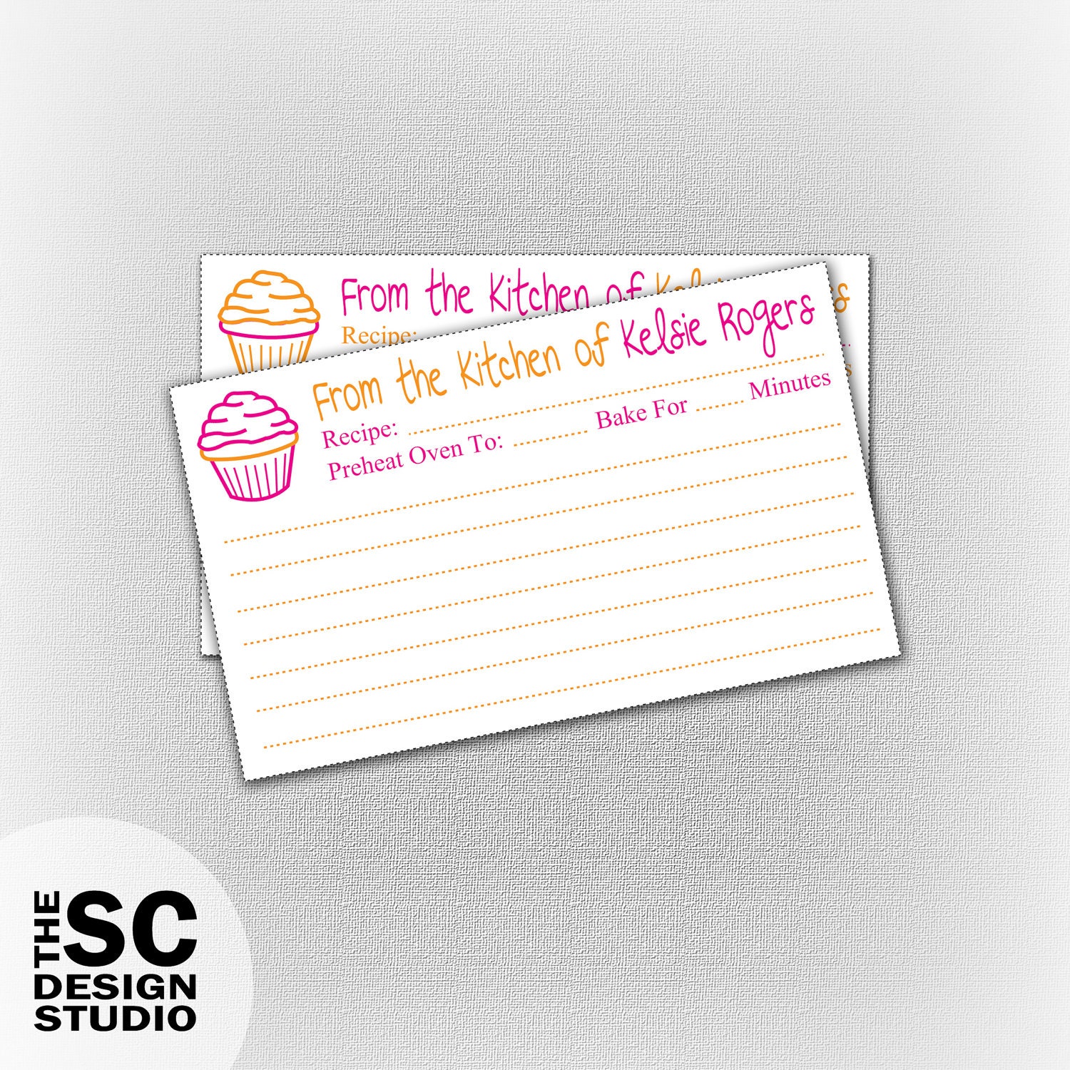 Personalized Cupcake Recipe Cards 2 Pc. Set - Digital File - Print at Home