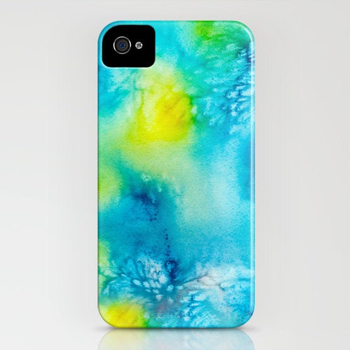 iPhone Case Abstract Watercolor Painting - Brazen Art Cell Phone Cover - Yellow Aqua Blue iPhone 5 iPhone 4 4s iPhone 3g Case