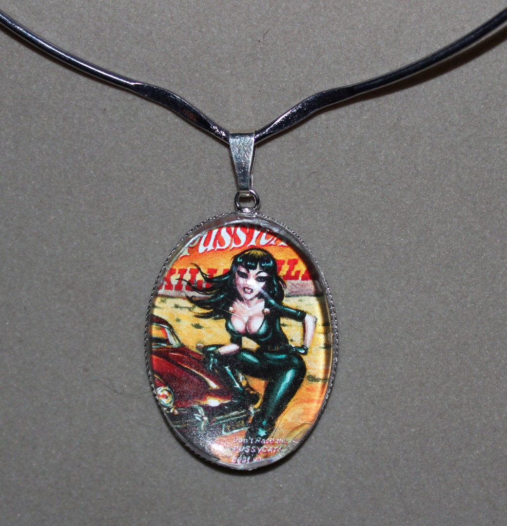 Killer Kitten Tura Satana Faster Pussy Cat BigToe Silver Tone Choker
