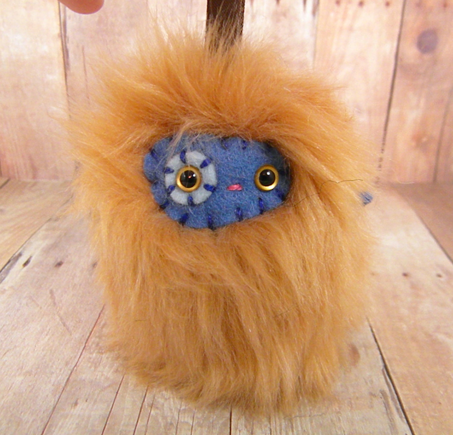 Emmet the plush monster tan and blue Little Ugglette keychain