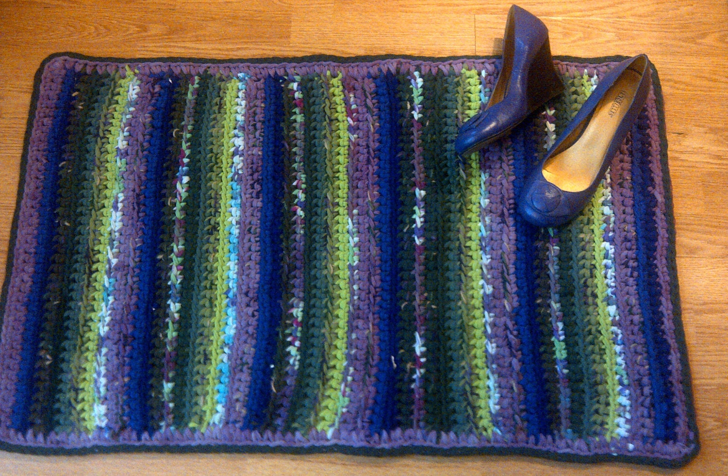 Warm-up Your Home Rectangle Greens and Purples Rag Rug Recycled T Shirt Yarn Custom Made Rugs FREE GIFT with any purchase