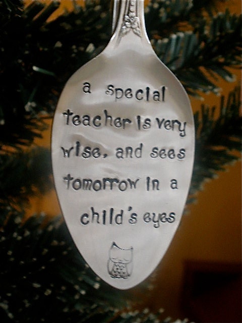 Vintage Spoon Ornament -Teacher's Gift - Hand Stamped