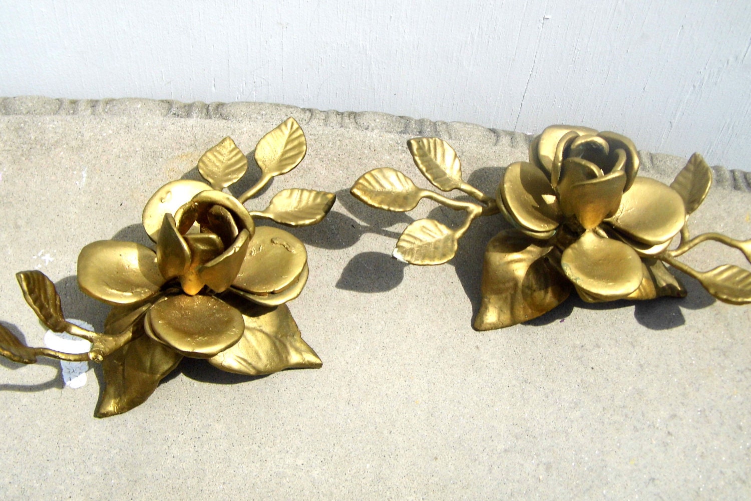 Mid Century Candleholders, Vintage Candle Holder, Metal Candleholders, Gold Flowers, Mid Century Home Decor
