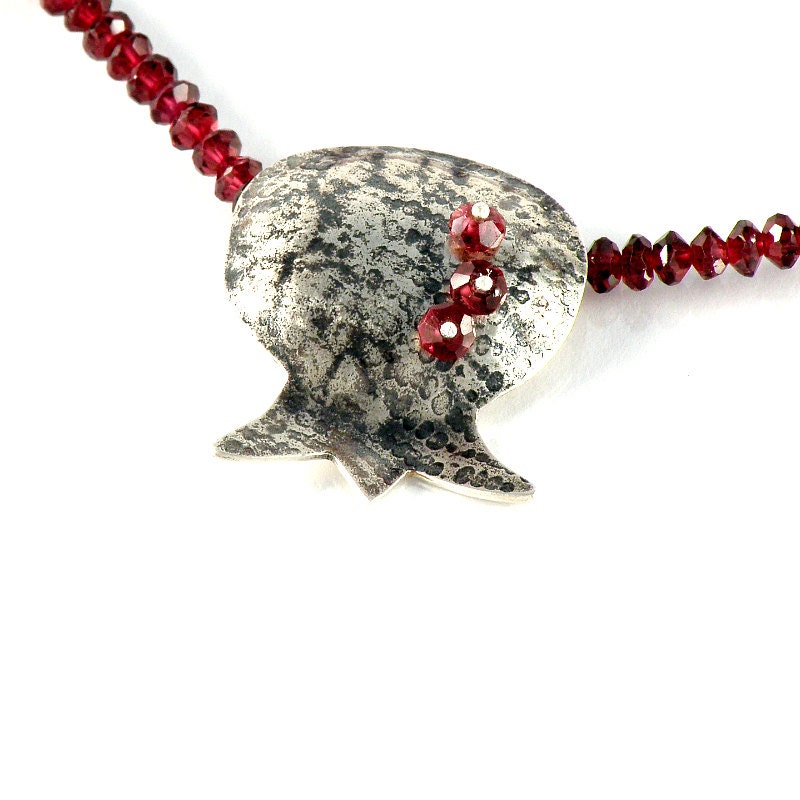 Garnet Necklace, Pomegranate Pendant, Pomegranate Sterling Silver Necklace, Red Garnet Necklace, Unique Jewelry