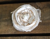 Vintage pearl burlap, silk, satin, chiffon lace and tulle hair clip