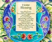 House Home Blessing - Jewish Judaica Art - 7x7 Wall Art Print - Jewish House Gift - Circle of flowers