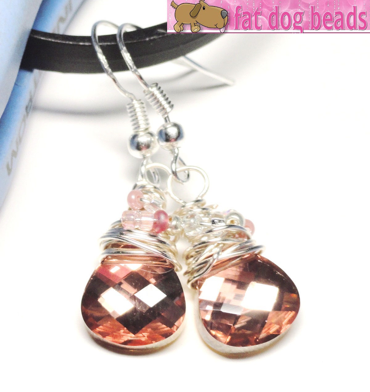 Swarovski Rose Gold Crystal Earrings Wire Wrapped