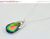 SALE 15% OFF Vitrail Medium Handmade Swarovski CrystalTeardrop Necklace - Shines Red, Yellow, Blue, Green - Sterling Silver