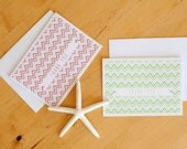 SET OF 4 // Chevron Thank You Cards // watermelon & lime