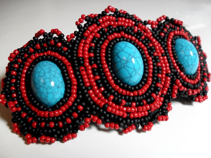 Tribal Barrette Beaded with Traditional Native American Colors
