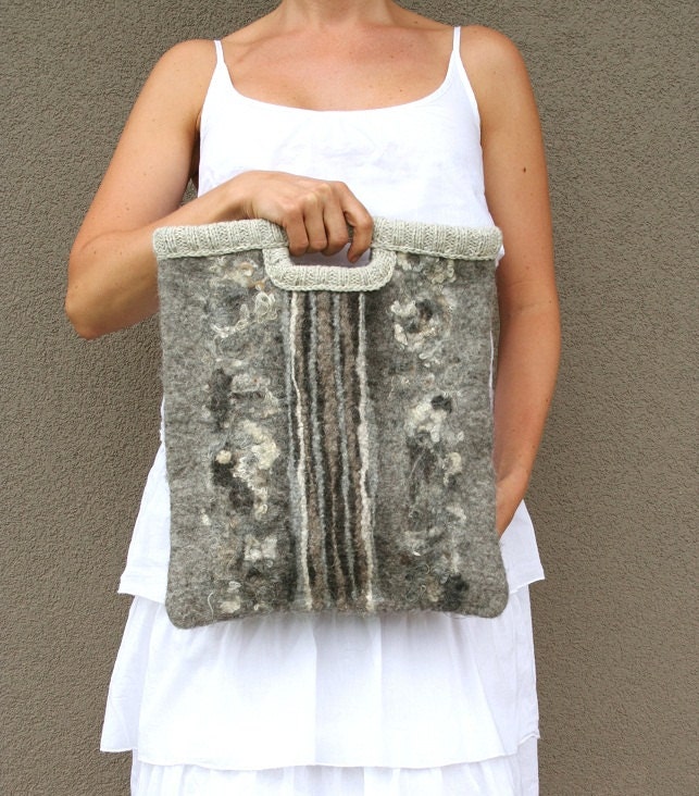 Felted wool bag Symphony gray - gift idea under 100 - great organizer - gift for music books - handmade