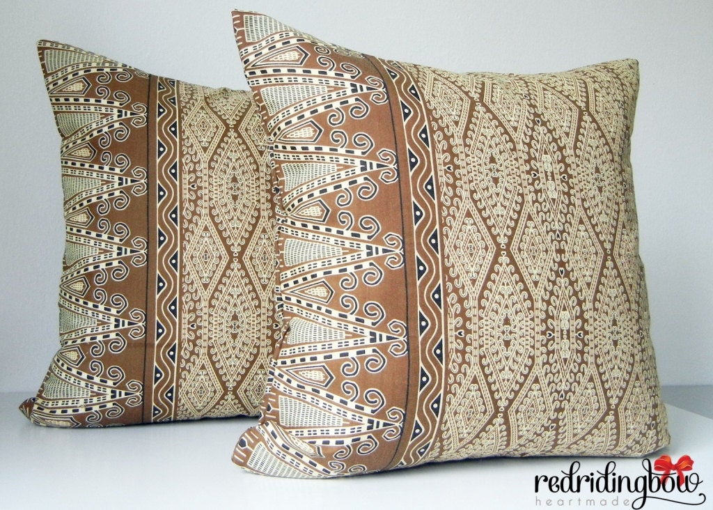 Borneo Tribal Batik Pillow Cover  Brown - Set of 2